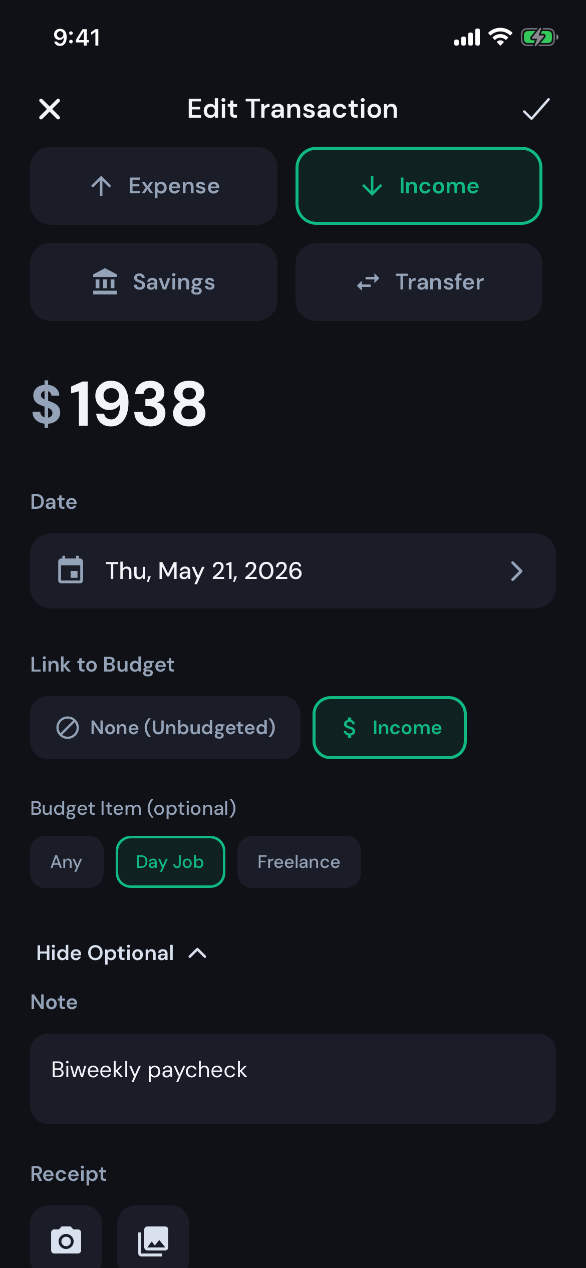 Modest screenshot — transaction