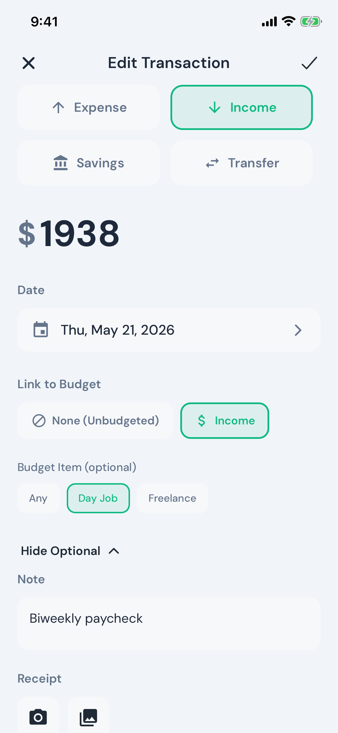 Modest screenshot — transaction