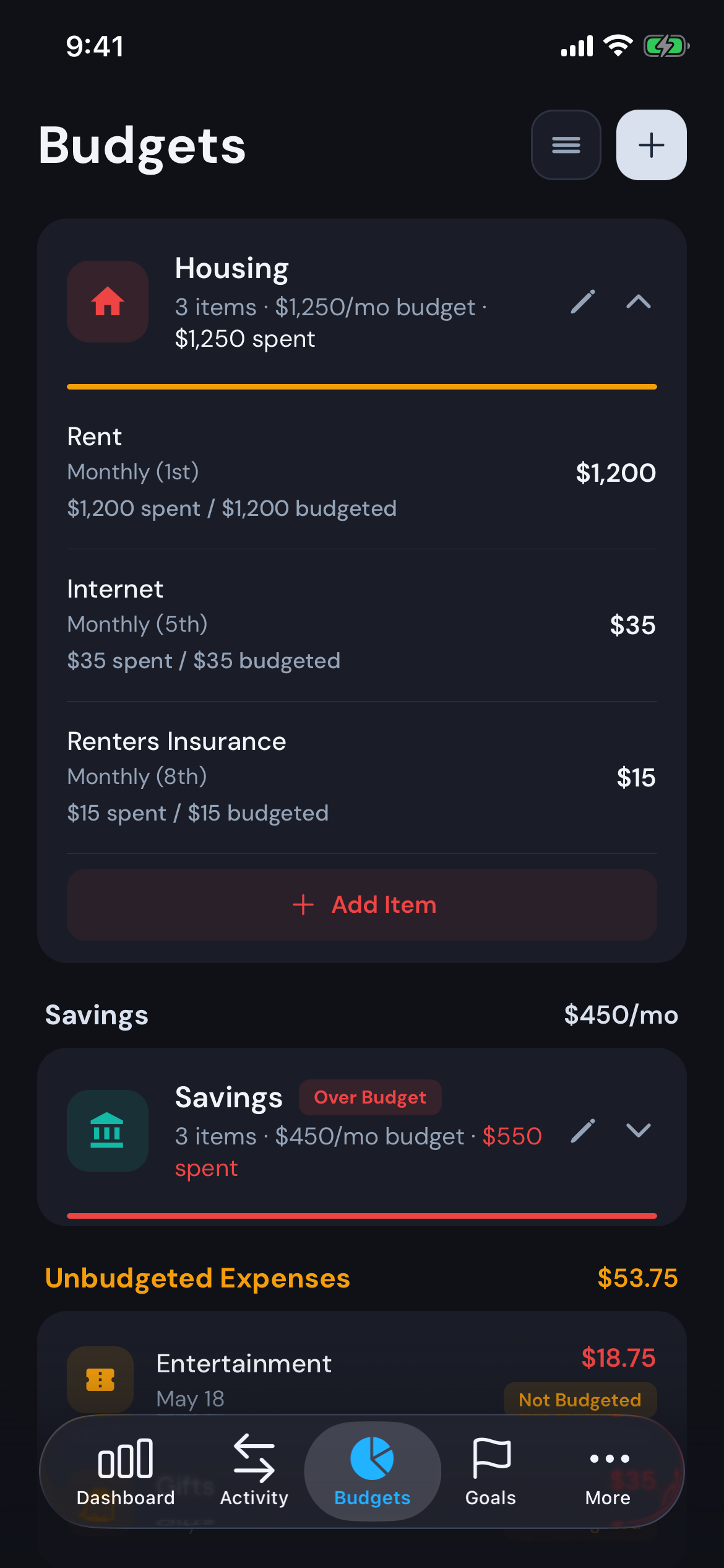 Modest screenshot — budget category
