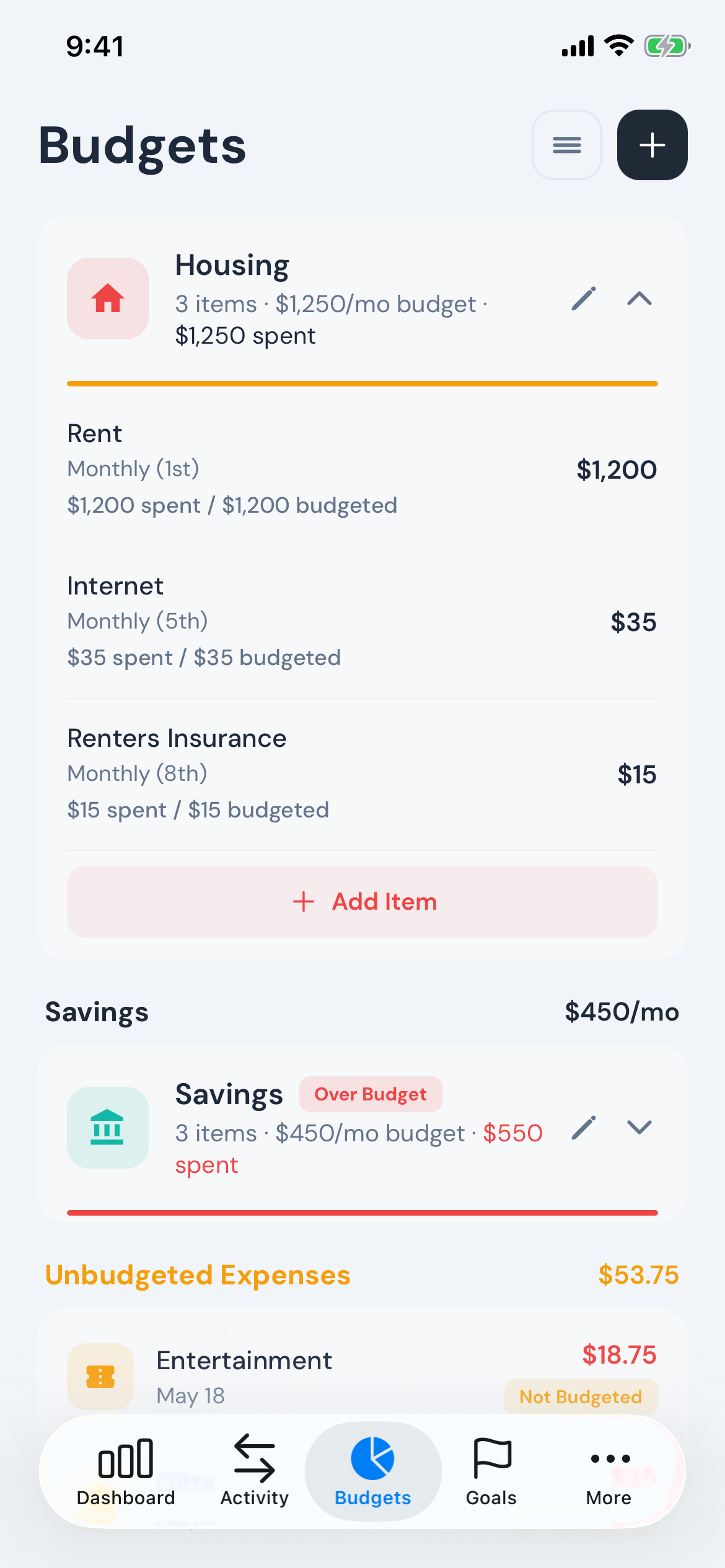 Modest screenshot — budget category