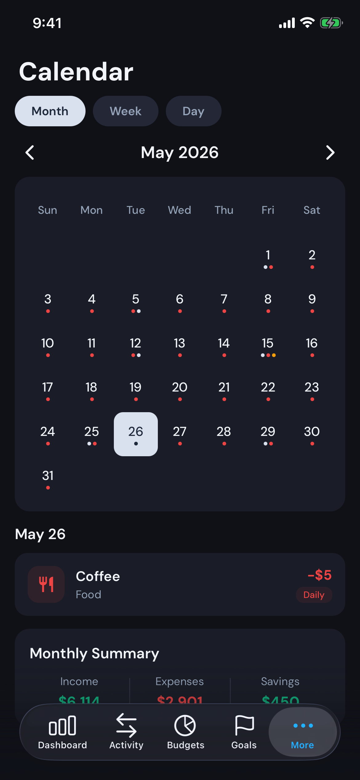 Modest screenshot — calendar