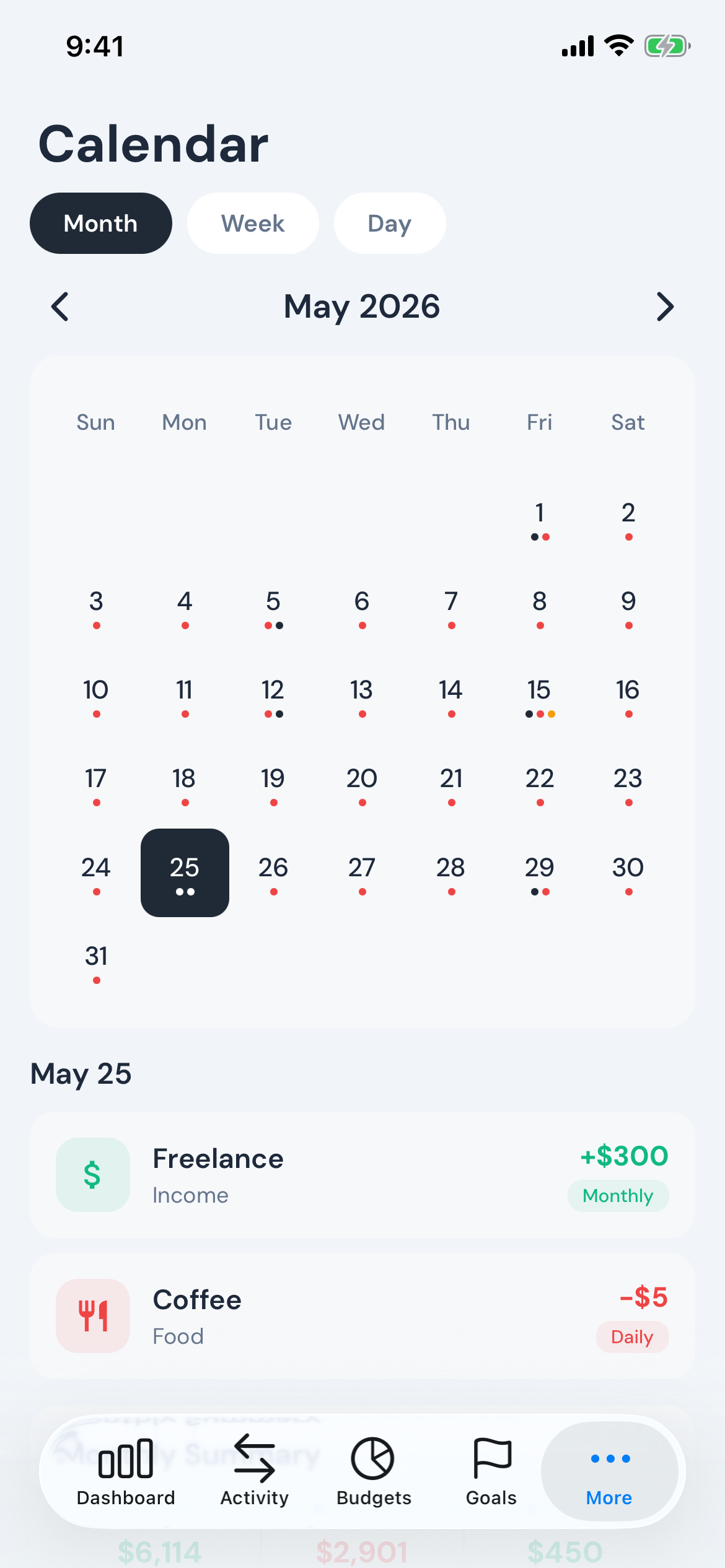 Modest screenshot — calendar