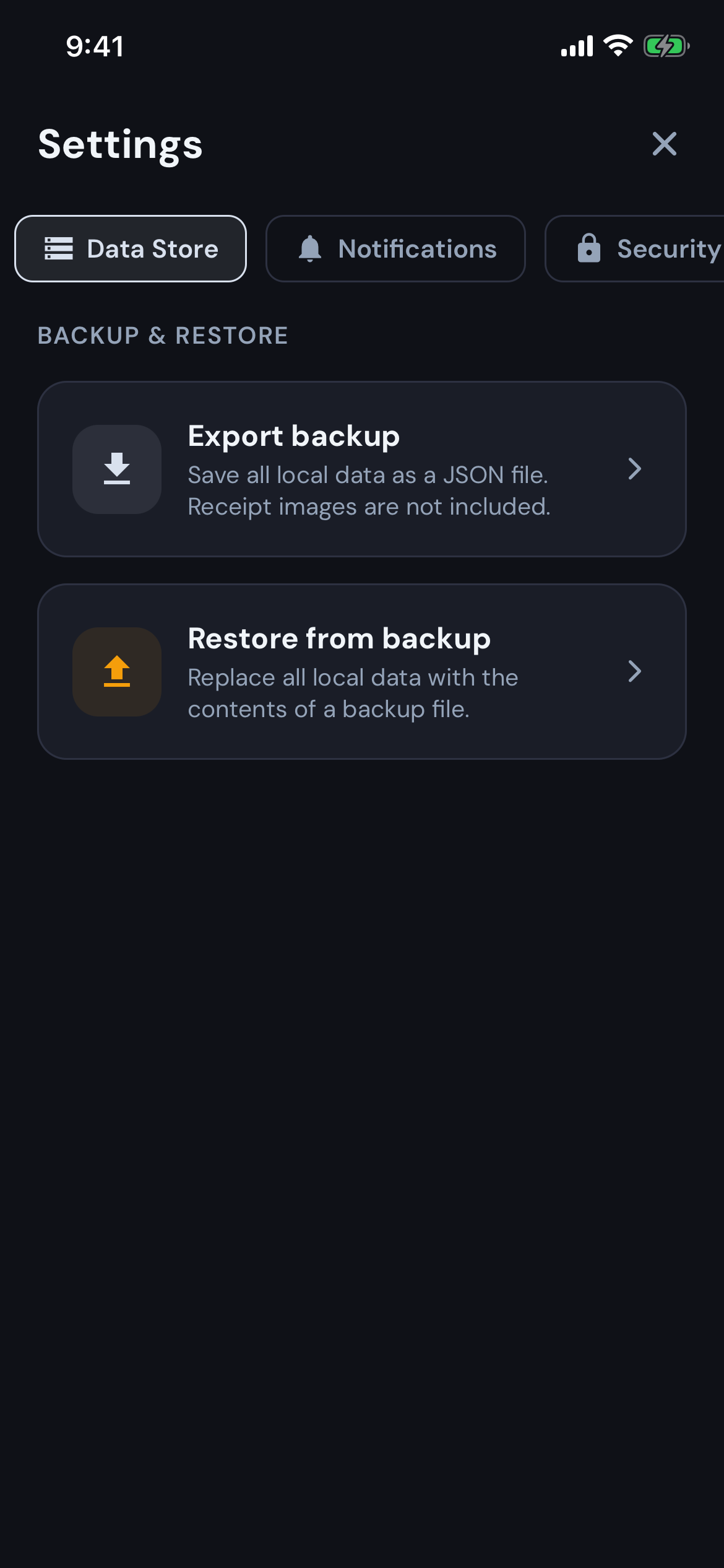 Modest screenshot — backups