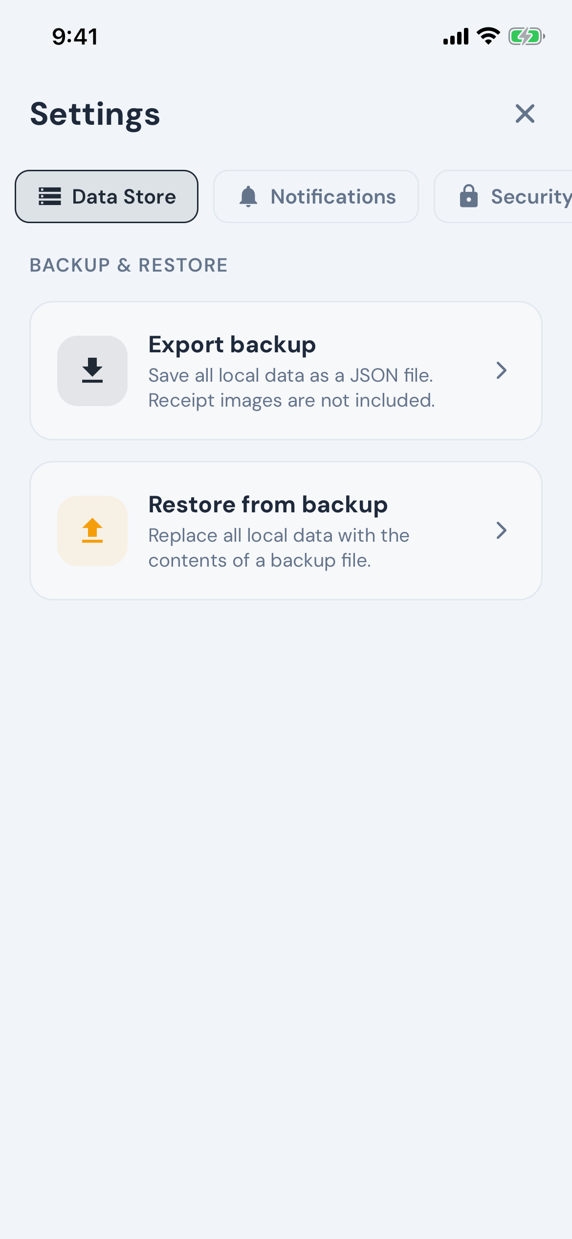 Modest screenshot — backups