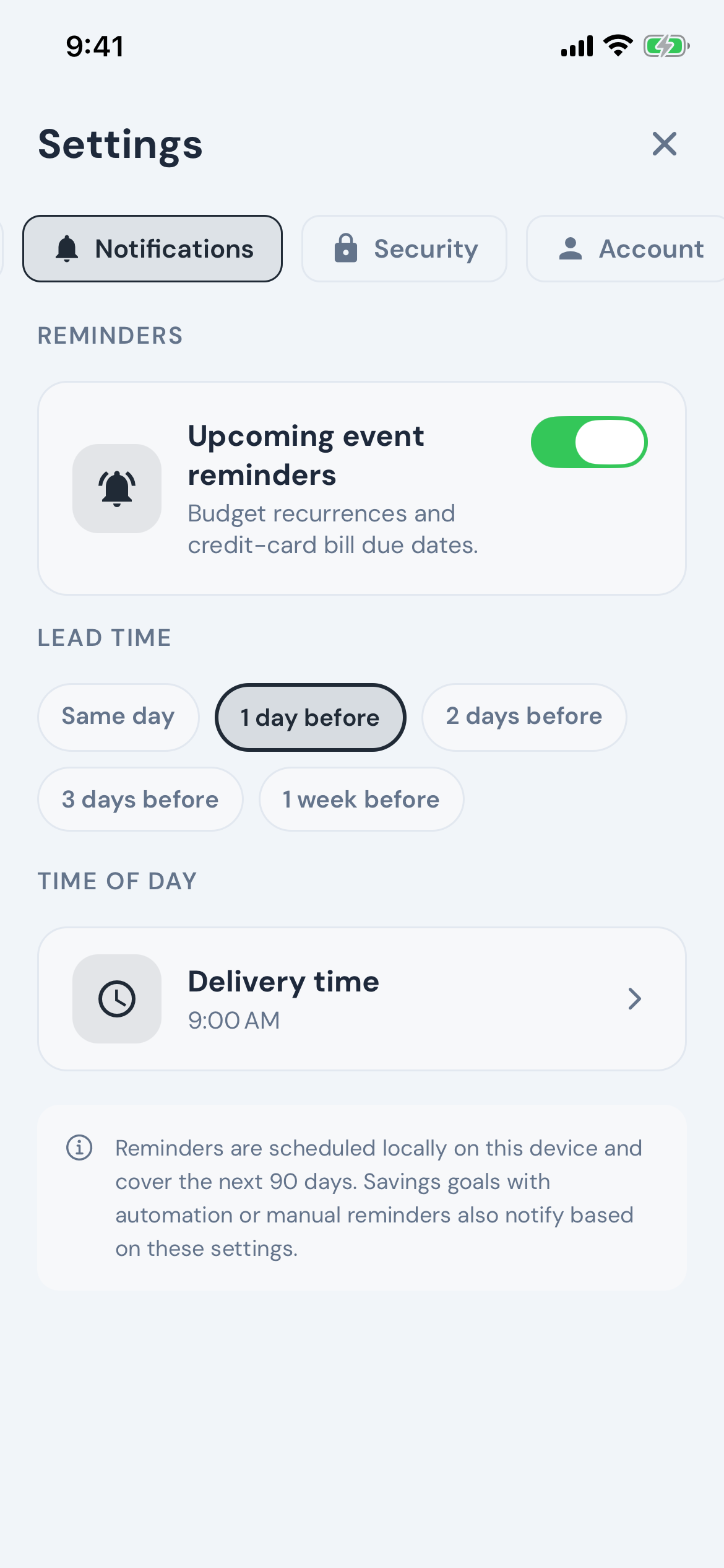 Modest screenshot — notifications