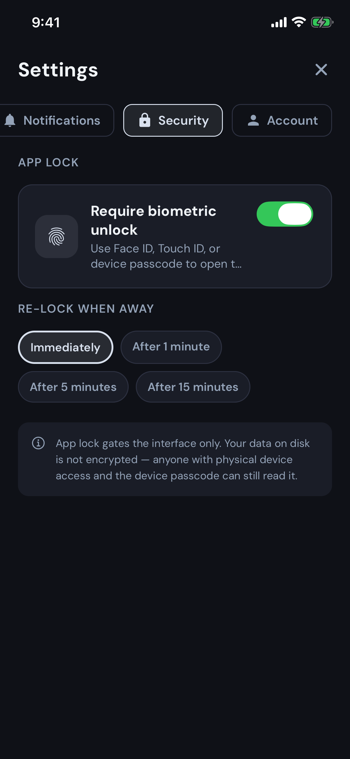 Modest screenshot — security