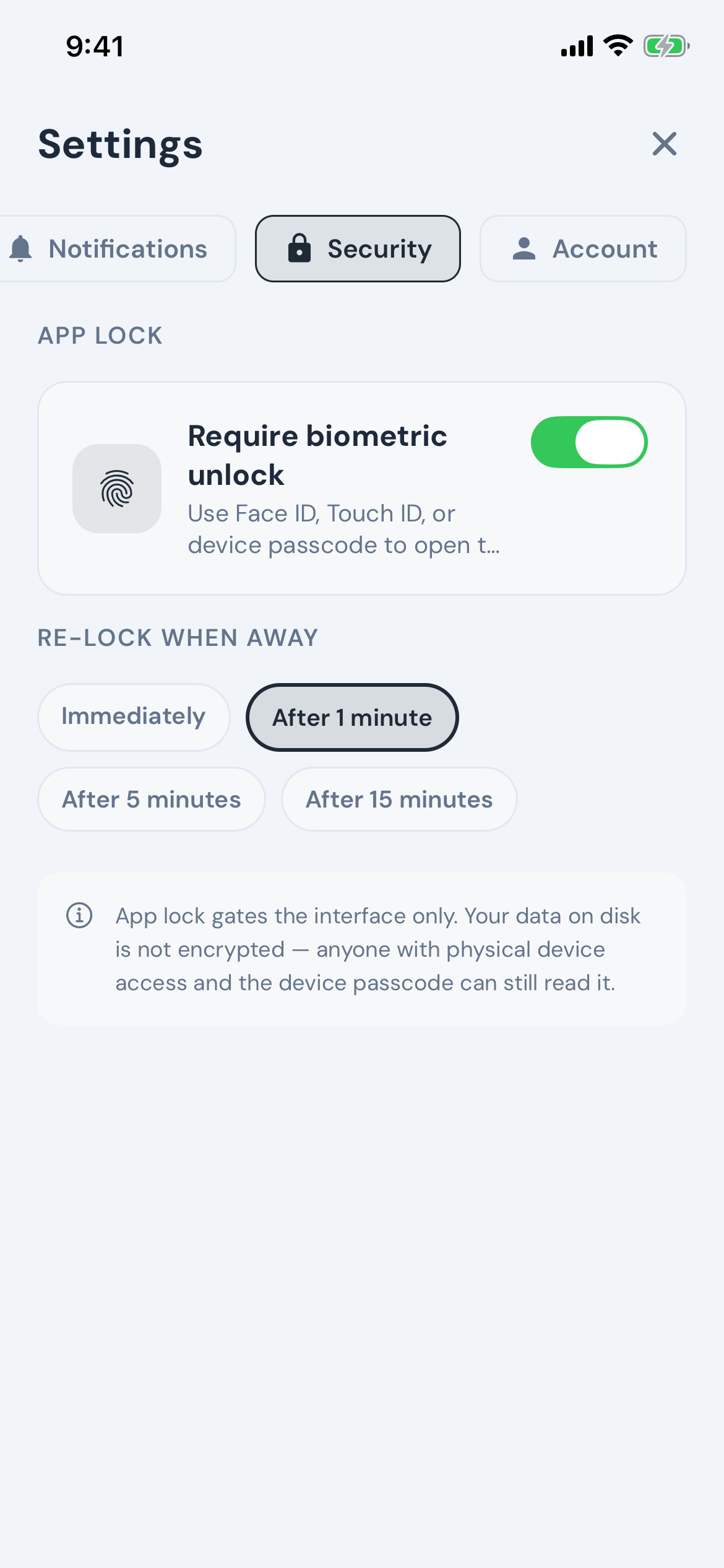 Modest screenshot — security